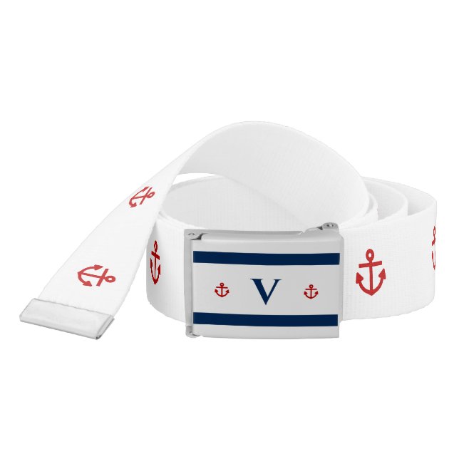 Classic Nautical White and Navy Blue Stripes Belt (Snake)