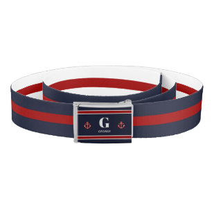 Classic Nautical White and Navy Blue Stripes Belt