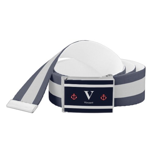 Classic Nautical White and Navy Blue Stripes Belt