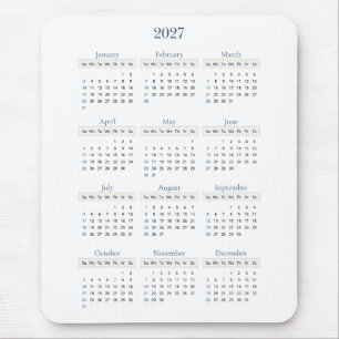 Classic Navy 2027 Calendar Any background color Mouse Pad