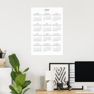 Classic Navy 2027 Calendar Any background color Poster