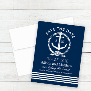 Classic Navy Anchor Monogram Wedding Save The Date