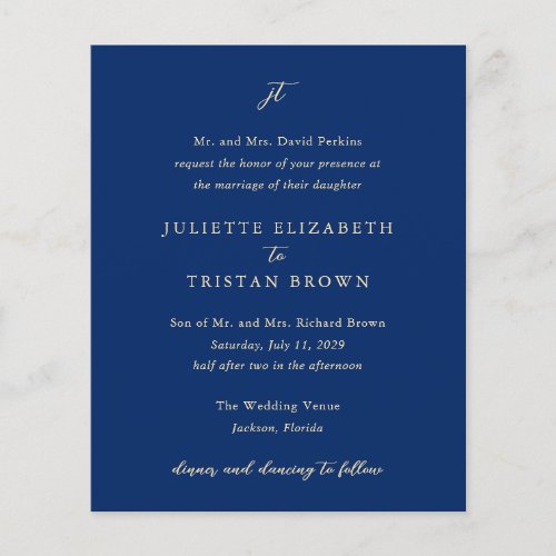 Classic Navy and Cream Elegant Wedding Invitation Flyer