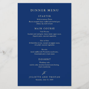 Classic Navy and Cream Elegant Wedding Menu Flyer