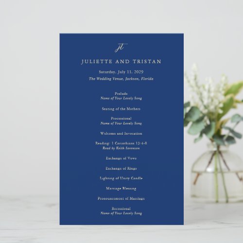 Classic Navy and Cream Elegant Wedding Program