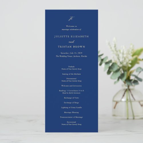 Classic Navy and Cream Elegant Wedding Program