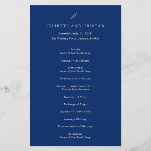 Classic Navy and Cream Elegant Wedding Program Flyer