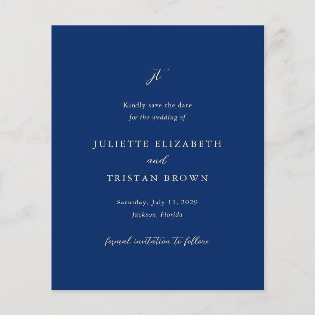 Classic Navy and Cream Wedding Save the Date Flyer (Front)