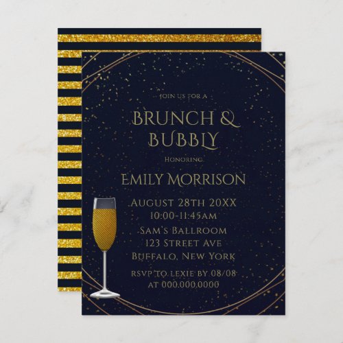 Classic Navy and Gold Brunch and Bubbly Invitation