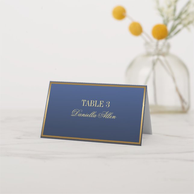 Classic Navy and Gold Elegant Wedding Place Card (Front)