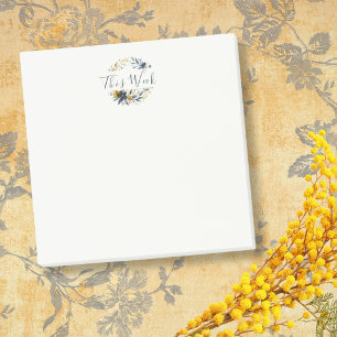 Classic Navy and Gold Floral Wreath Customizable Post-it Notes