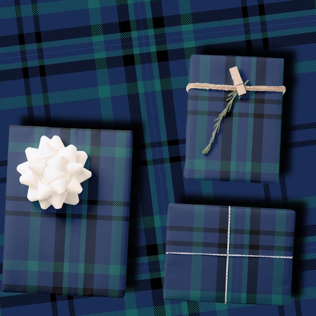 Classic Navy and Green Tartan Christmas Wrapping Paper Sheets (Creator Uploaded)
