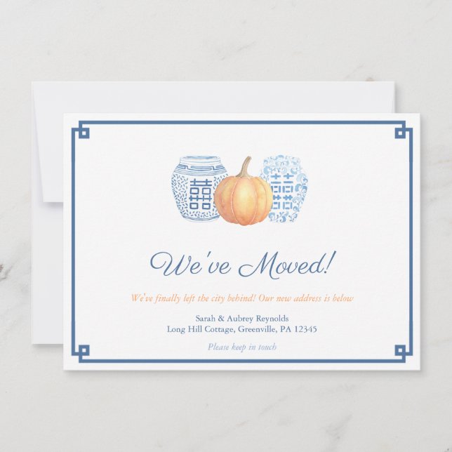 Classic Navy and Orange Pumpkin Change of Address Announcement (Front)