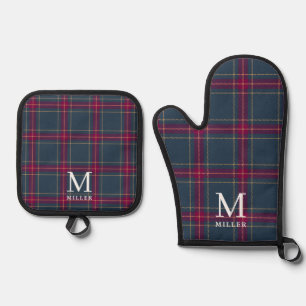 Classic Navy and Red Tartan Plaid Christmas  Oven Mitt & Pot Holder Set