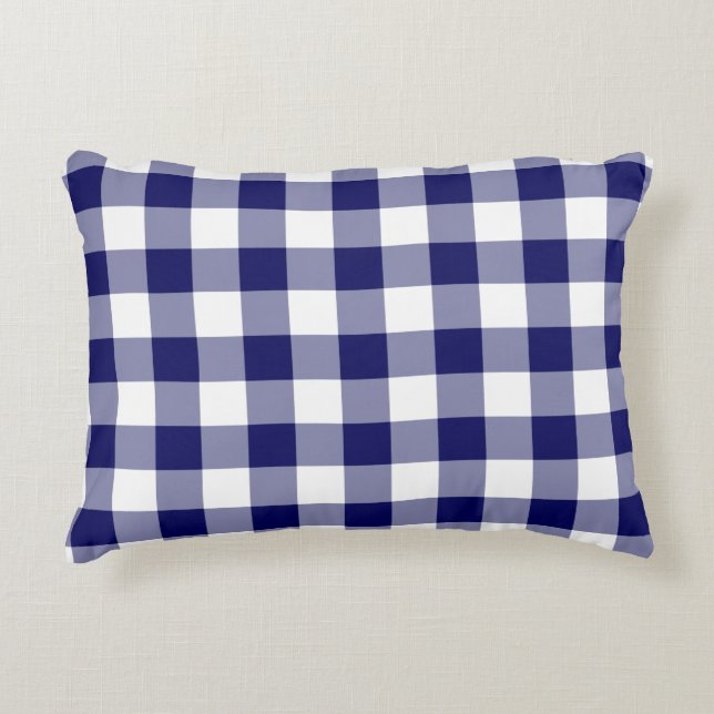 Classic Navy and White Gingham Pattern Decorative Pillow (Front)