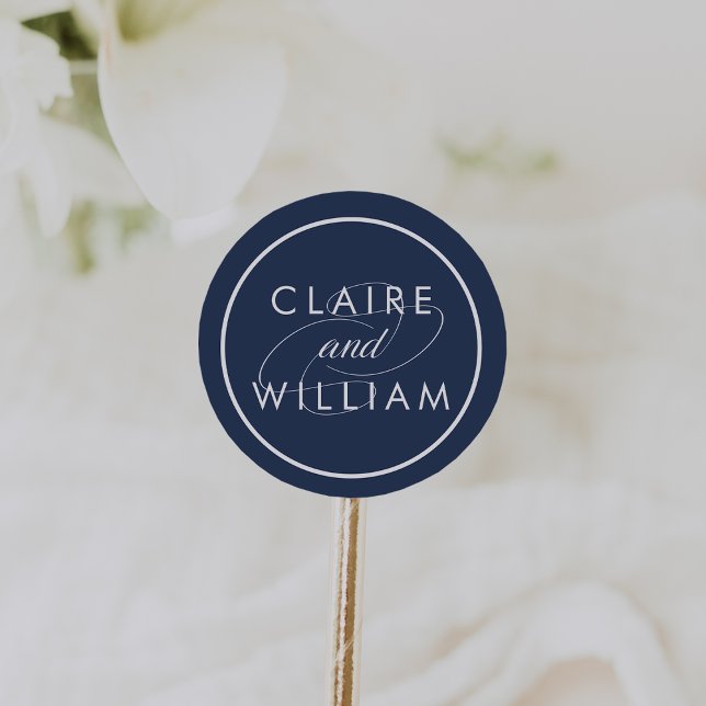 Classic Navy and White Personalized Wedding Classic Round Sticker (Creator Uploaded)