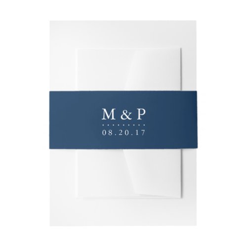 Classic Navy and White Wedding Monogram Invitation Belly Band