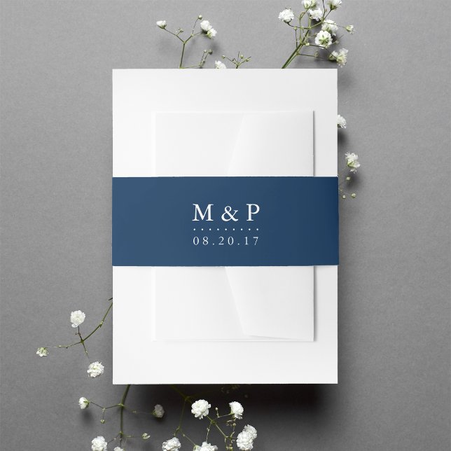 Classic Navy and White Wedding Monogram Invitation Belly Band
