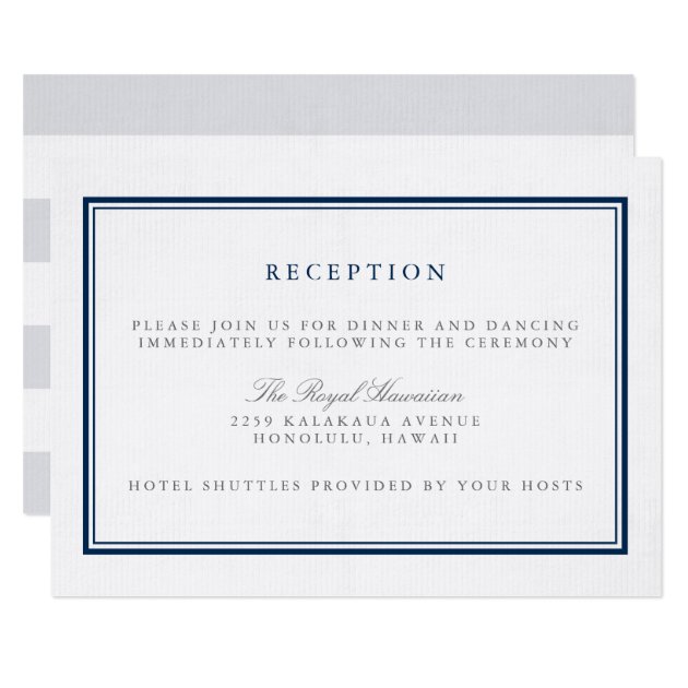 Classic Navy And White Wedding Reception Card
