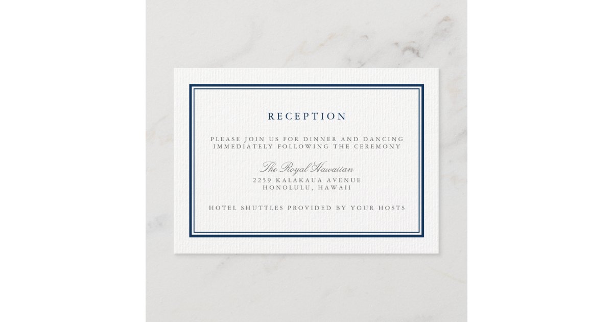Classic Navy and White Wedding Reception Enclosure Card Zazzle