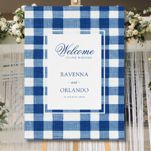 Classic Navy Baby Blue Plaid Gingham Wedding Foam Board