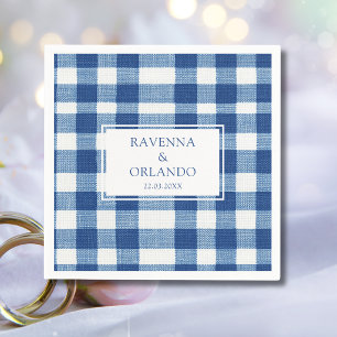 Classic Navy Baby Blue Plaid Gingham Wedding Napkins