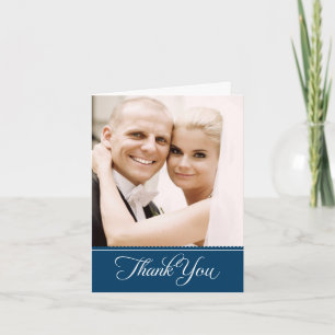 Classic Navy Banner Photo Wedding Thank You Card