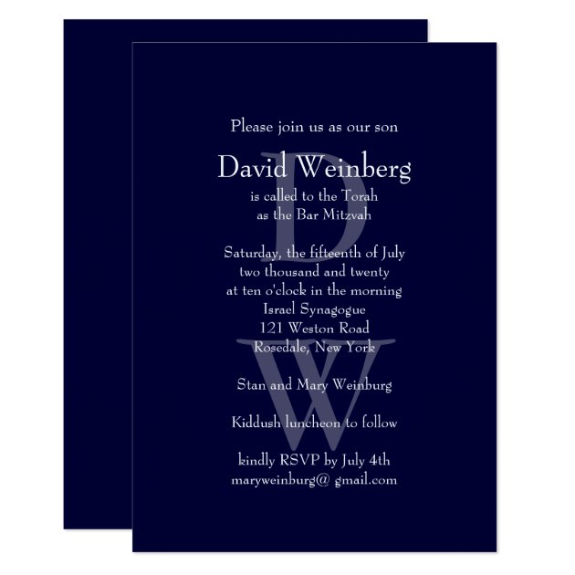 Classic Navy Bar Mitzvah Invitation