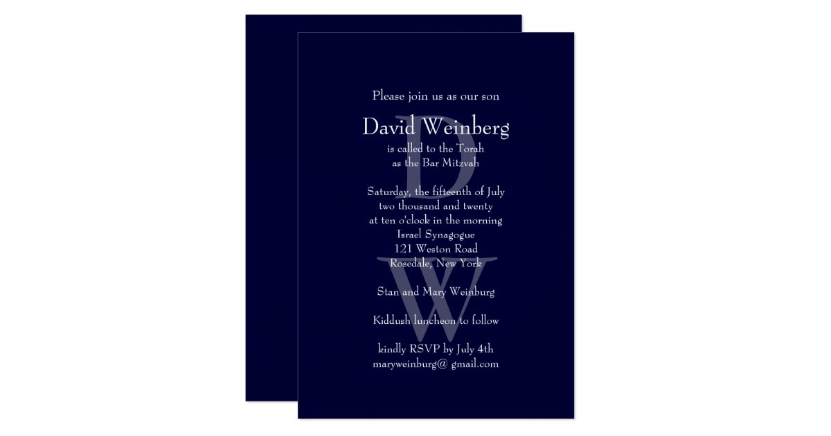 Classic Navy Bar Mitzvah Invitation | Zazzle