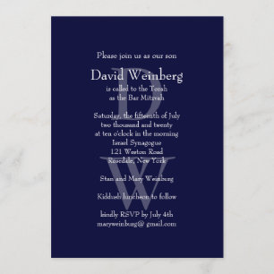 Classic Navy Bar Mitzvah Invitation