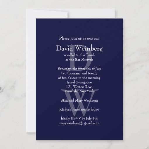 Classic Navy Bar Mitzvah Invitation | Zazzle