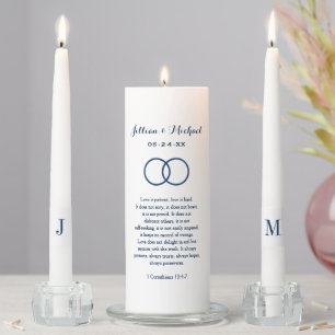 Classic Navy Bible Verse Monogram Unity Candle Set