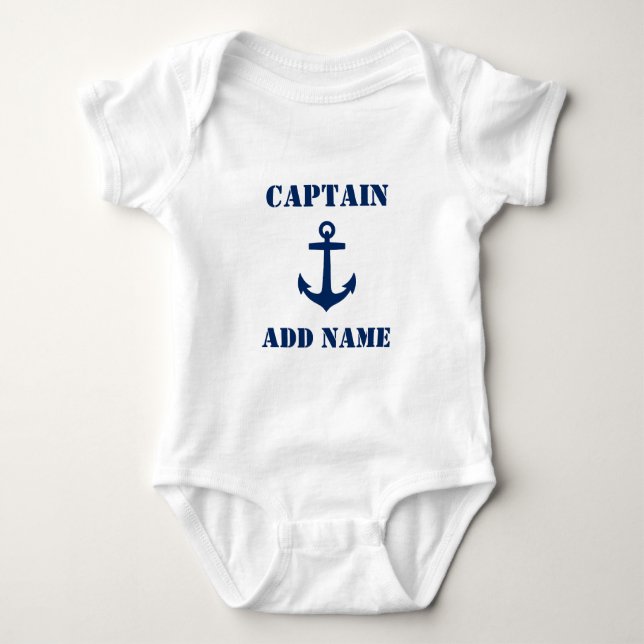 Classic Navy Blue Anchor & Baby Name/Rank Baby Bodysuit (Front)