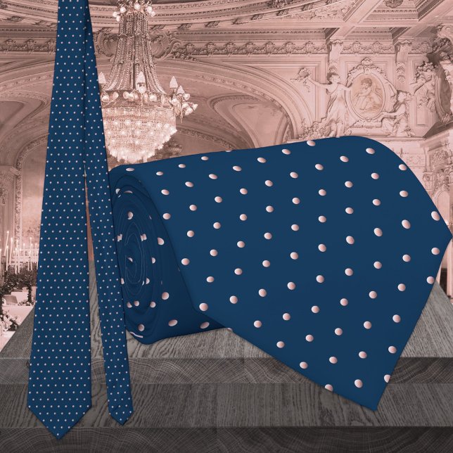 Classic Navy Blue And Blush Pink Pin Dot Wedding Neck Tie (Creator Uploaded)