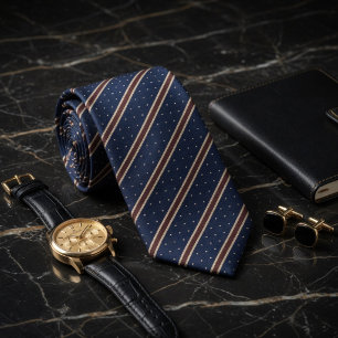 Classic Navy Blue and Copper Striped Pin Dot Neck Tie