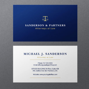 Classic navy blue and gold attorney at law business card