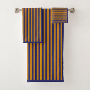 CLASSIC NAVY BLUE AND GOLD STRIPES BATH TOWEL SET