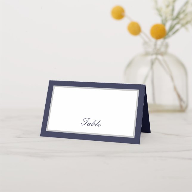 Classic Navy Blue and Grey Border Place Card (Front)