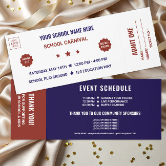 Classic Navy Blue and Red School Carnival Ticket