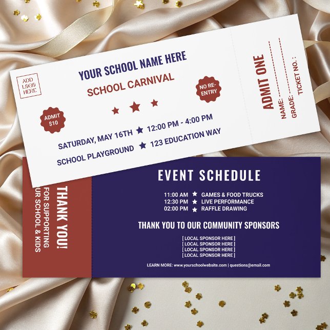 Classic Navy Blue and Red School Carnival Ticket (Creator Uploaded)