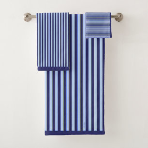 CLASSIC NAVY BLUE AND SKY BLUE STRIPES BATH TOWEL SET