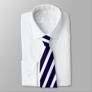 Classic Navy Blue and White Diagonal Striped Neckt Neck Tie