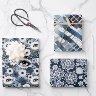 Classic Navy Blue and White Elegance Wrapping Paper Sheets