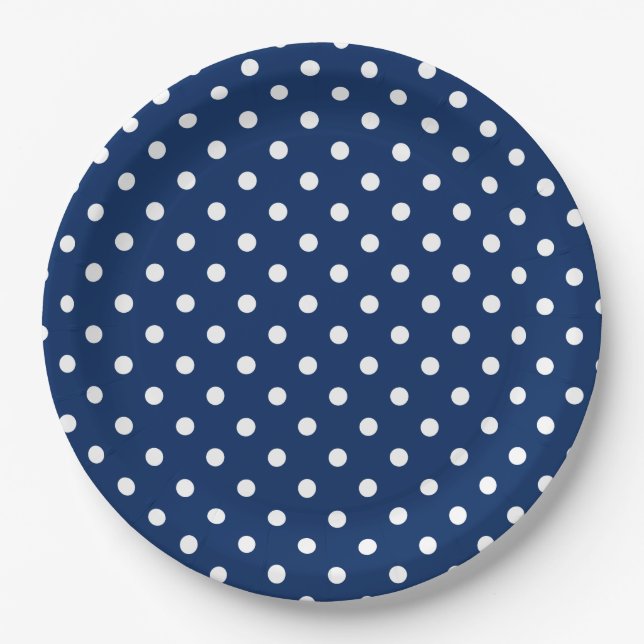 Classic Navy Blue and White Polka Dot Paper Plates (Front)