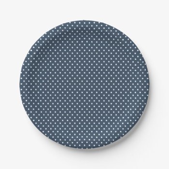Classic Navy Blue And White Polka Dot Plates by cardeddesigns at Zazzle
