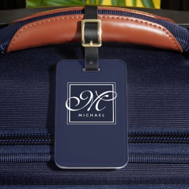 Classic Navy Blue and White Script Monogram