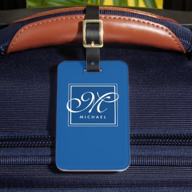 Classic Navy Blue and White Script Monogram