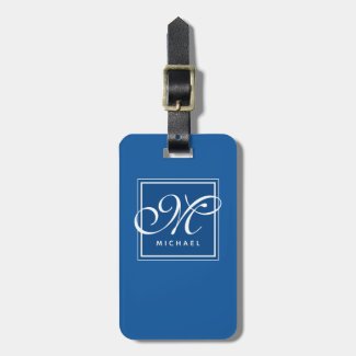 Classic Navy Blue and White Script Monogram Luggage Tag