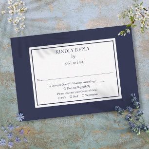 Classic Navy Blue And White Simple Wedding RSVP Card