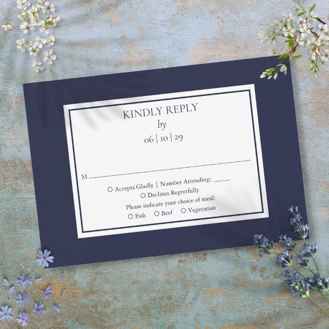 Classic Navy Blue And White Simple Wedding RSVP Card (Navy Blue And White Simple Nautical Wedding RSVP Card)